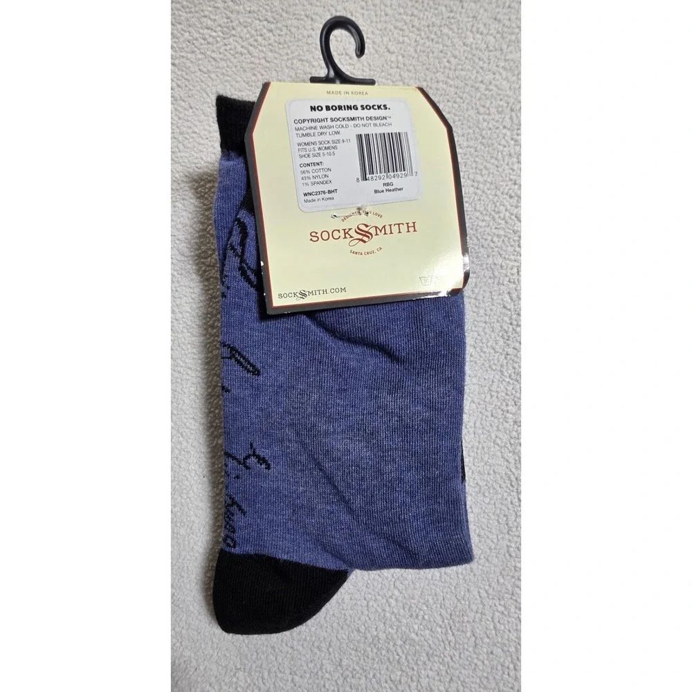 NEW Sock Smith Graphic Cotton Crew Socks One Size Women Blue Ruth Bader Ginsburg
